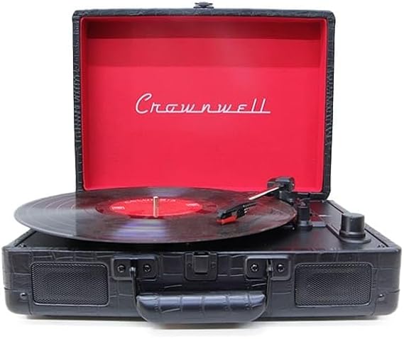CR Serisi Şarjlı Taşınabilir Çantalı Pikap - Bluetooth Bağlantılı, Dahili Hoparlörlü, 3 Devirli (33/45/78), Vintage Tasarım Plak Çalar - Siyah Timsah Derisi Desenli