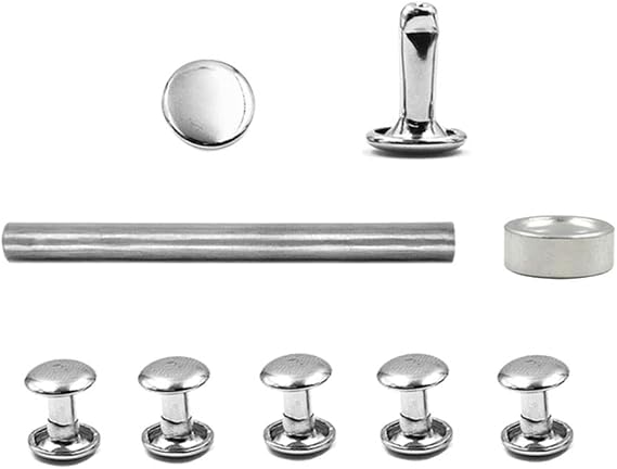 100 Sets Metal Double Cap Rivets Stud Round Nail Button with Tool,Silver,8x6mm