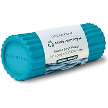 Oceanfoam Sweet Spot Medium Exercise Foam Roller 14"x5.5" Medium Density Travel Foam Roller for Physical Therapy, Deep Tissue Massage, Yoga, Pilates, Classic Exclusive Wave Texture (Miami Blue)