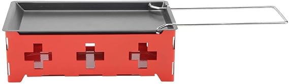 Portable Cheese Raclette Set, Red Hob Baking Pan Small Spatula Shovel Turnner, Non-Stick Cheese Raclette Rotaster Baking Tray Stove Set Home Kitchen Grilling Tool for Cheese, Meat, Fish, Vegetables/41