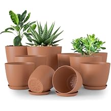 Utopia Home - Plant Pots Indoor with Drainage - 7/6.6/6/5.3/4.8 Inches Home Decor Flower Pots - Plastic Planters for Indoor Plants, Cactus, Succulents Pot (Terracotta, Pack of 10)