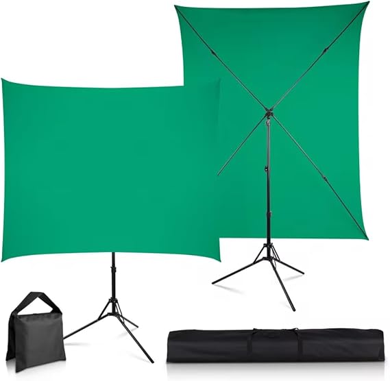 Green Screen Background with Stand, 5x6.5ft Photography Background Stand Kit, Collapsible Small Greenscreen Backdrop Screen for Photo Studio, Live Streaming, Zoom Meeting, Gaming Green