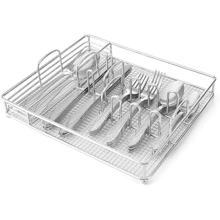 Pfaltzgraff Mirage Frost Everyday Flatware Service for 8, 42 Piece Set, 180 Stainless Steel, Silverware Set with Serving Utensils and Caddy
