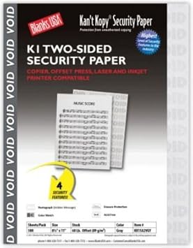 Blanks/USA Kan't Kopy 8.5-inch x 11-inch Security Paper, 60 lbs., Gray, 500 Sheets/Ream (KK15A2VGY)