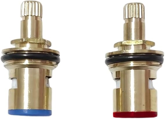 Tap Cartridge Valve Replacement, Ceramic Disc Faucet Cartridges, Brass Gland Inserts with Washer Screws, Quarter 1/4 Turn for Sink Bathroom Shower Kitchen (Set 2 pcs - Cold & Hot)
