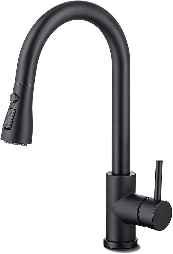 Kitchen Pull-Down Faucet with High Arc Spout, Dual Function Spray Head,High - Performance Pull - Out Kitchen Sink Faucet,Easy Installation (Matte Black)