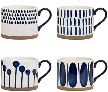 Koja Colorful Hand Painted Ceramic Mugs, 16 oz, Set of 4, Dishwasher Safe