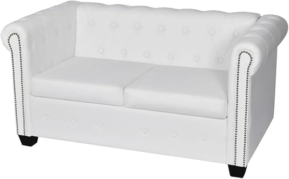 Chesterfield Loveseat 2-Seater Sofa Artificial Leather for Living Room Office 57.3" x 30" x 27.6" (W x D x H) White