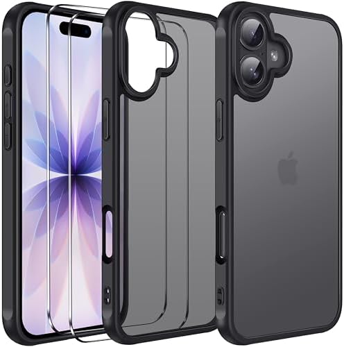 ivoler 3-in-1 Case for iPhone 17 6.3 2025 with 2 Pack Tempered Glass Screen Protector [Military Grade Protection], Frosted Translucent Back for iPhone 17 Cover- Black