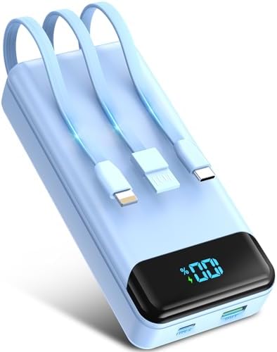 Portable Charger 40000mAh Power Bank Built-in Cable Battery Pack, PD 22.5W Fast Charging Portable Phone Charger 4 Output 3 Input, Compatible with iPhone 16 15 14 13 Samsung Google iPad Blue