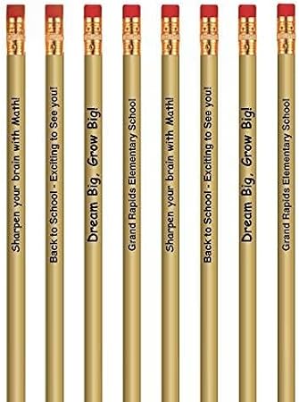 7500 Pack, Personalized Custom Pencils, Round Wooden #2 Lead HB2 Pencil, Printed with Your Logo & Text, Best Incentive for Kid's Great for Schools Teachers Students & Classrooms, (Gold)