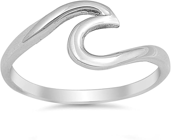 Sterling Silver Wave Ring Silver Band Wave Sea Ocean