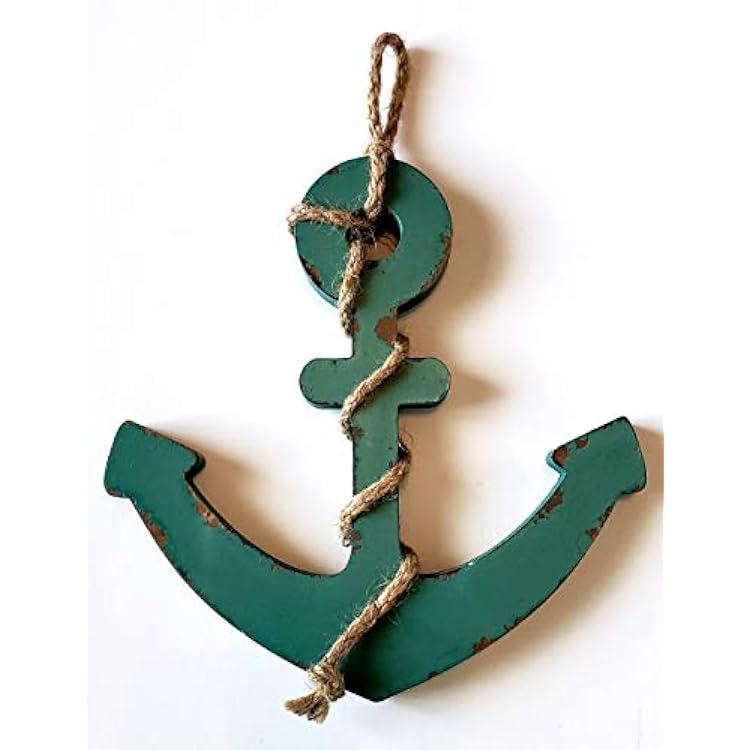 Hobby Lobby Turquoise Anchor Wood Wall Decor with Jute Rope Distressed Style Coastal Beach Ocean