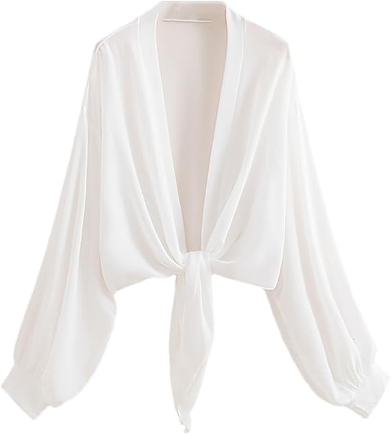 Women Long Sleeve Tops Korean Casual Loose Shirts Print Cardigans Chiffon Lantern Sleeve Shirts