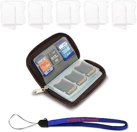 Memory Card Carrying Case - Black / Wallet / Holder / Organizer / Bag - Storage for SD SDHC CF xD Camera Memory Cards With (5) Clear SD Jewel Cases & Everything But Stromboli Lanyard
