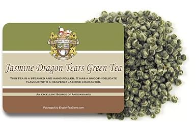 Jasmine Dragon Tears Green Tea | Loose Leaf Premium Hand-Rolled Pearl Tea | 16oz Resealable Pouch | Fresh Floral Fragrance | Steamed Green Tea from Fujian China | Multi-Infusion