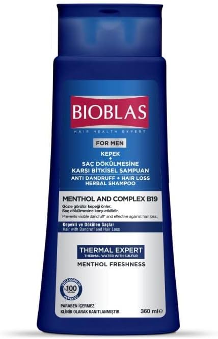 Bioblas Thermal Expert Shampoo – Against Dandruff and Hair Loss, Thermal Water & Menthol Content, Herbal Complex B19, 360 ml