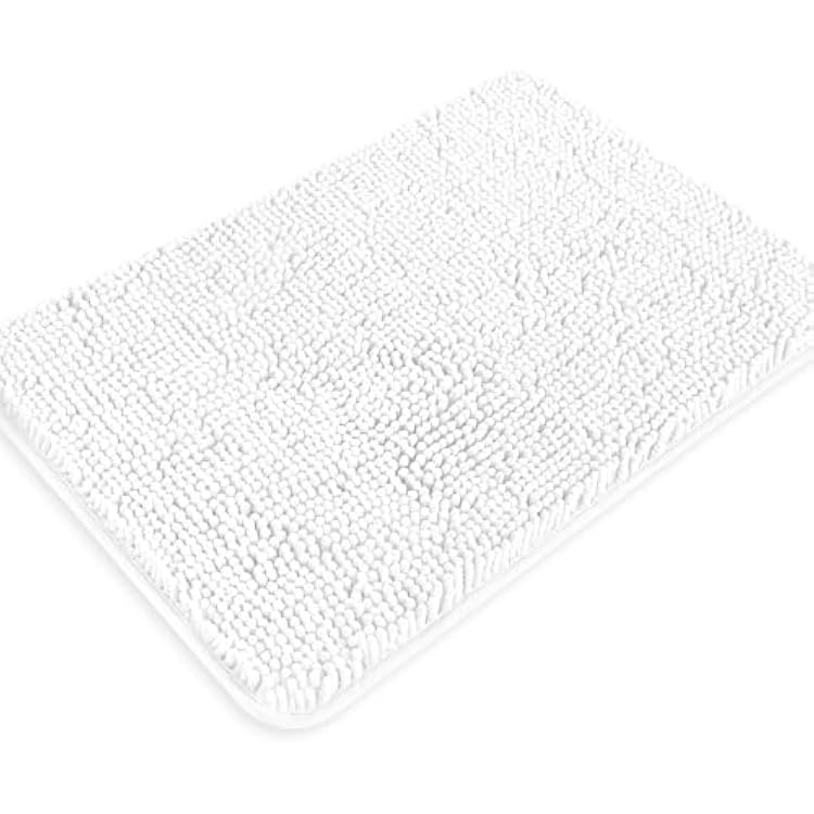 Yeaban White Bathroom Rugs Thick Chenille Bath Mats | Absorbent and Washable Bath Rug Non-Slip, Plush and Soft Rugs for Bathroom, Kitchen, Shower, Sink - 17 x 24