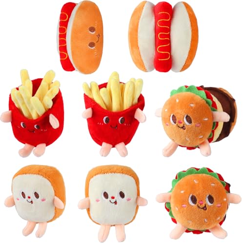 Aoriher 10 Pcs Food Plush Toy Food Stuffed Animals Soft Simulation Hamburger Hot Dog French Fries Chicken Thigh Bread Plush Cute Small Keychain for Christmas Party Birthday Gifts Backpack