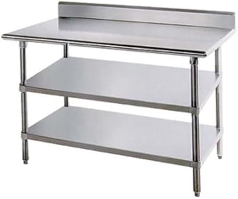 KPS Commercial Stainless Steel Work Prep Table 14 x 60 Backsplash with Double Undershelf - NSF
