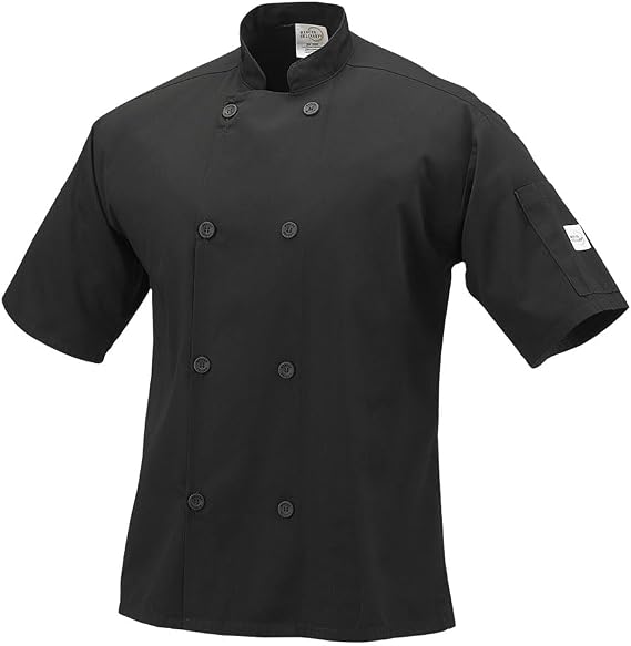 Mercer Culinary M60013BKM Millennia Men's Short Sleeve Cook Jacket with Traditional Buttons, Medium, Black