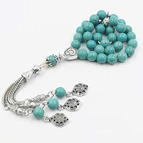 Tasbih Turquoise Muslim Prayer Beads Misbaha Islamic Accessories Gift on Hand (Blue Turquoise, 8mm x 33 Beads)