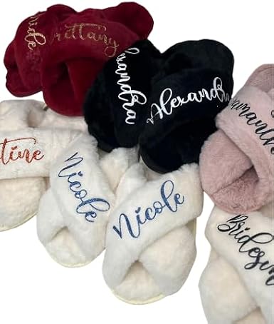 Name Customization Slippers - Bridal Party Fluffy Slippers - Christmas Gift - Personalized Slippers - Bridesmaid Gift
