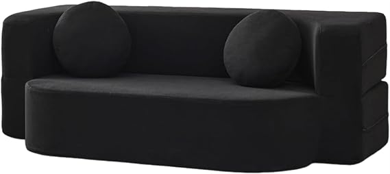 Compression Sofa Convertible Floor Bed Sleeper Loveseat Corduroy Mattress Fold Out Comfy Lounge for Living Room Functional Memory Foam with Armrest Couch Small Spaces Guest Bed(100cm/39 in,Black)