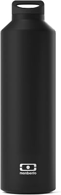 MONBENTO - Insulated Water Bottle MB Steel Onyx 17 Oz - Stainless Steel - Leakproof - Infuser - Keeps Beverage HotCold for Up to 12 Hours - Ideal for Tea, Coffee - BPA Free - Food Grade Safe - Black