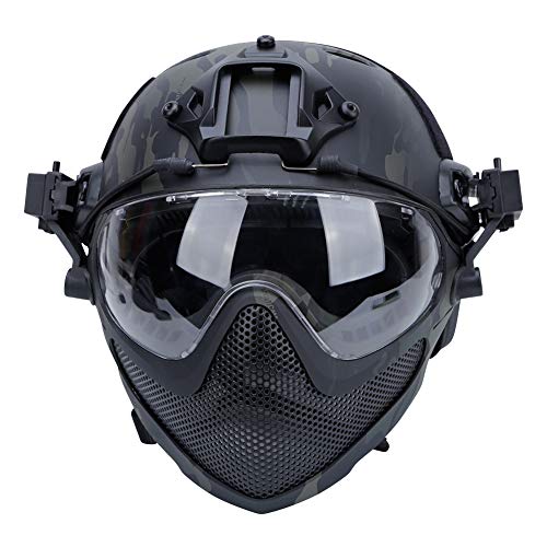 NW Tactical PJ Helmet F22, Full Face Protective Helmet with Detachable Mask and Goggles, Used for CS Games, Motorcycle Riding and Ther Outdoor Activities