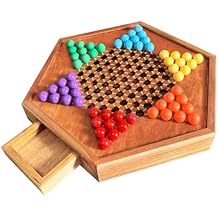 HOLYKING 12.6 Inchs Wooden Chinese Checkers with Drawer-Traditional Board Game with Set of 16mm 60+12 Colorful Acrylic Marbles, Classic Strategy Family Game for up to 6 Players