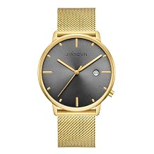 JIANDUN Mens Ultra-Thin Minimalist Wrist Watches for Men Dress Stainless Steel Mesh Band Waterproof