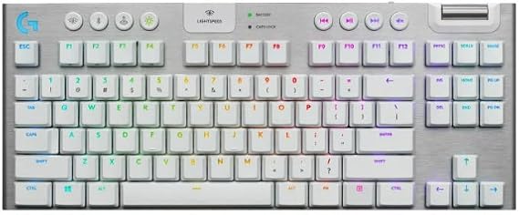 Logitech G915 TKL Tenkeyless Lightspeed Wireless RGB Mechanical Gaming Keyboard, Low Profile Switch Options, Lightsync RGB, Advanced Wireless and Bluetooth Support - Tactile, White