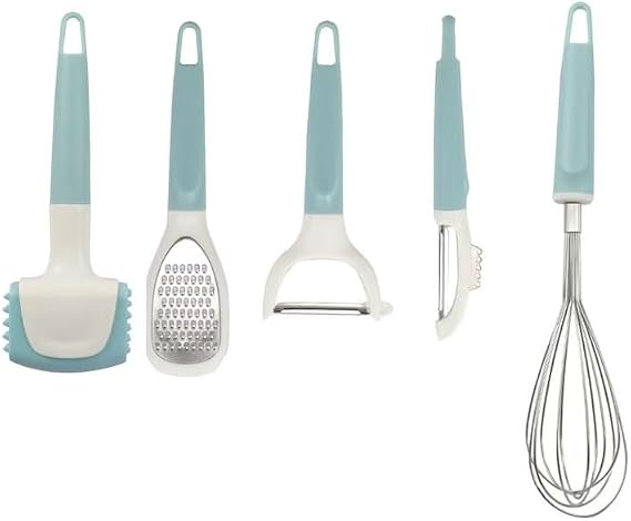 5 Pc Kitchen Gadget Set Stainless Steel Utensils with Comfortable Touch Blue Handles
