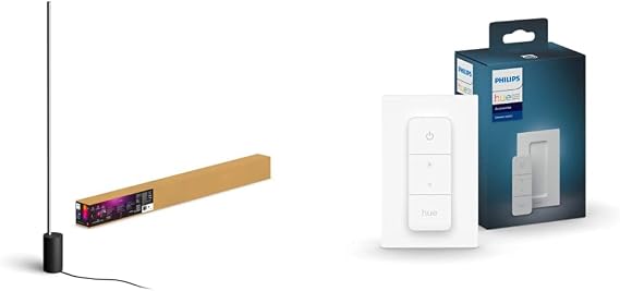 Philips Hue Gradient Signe Floor Lamp, Compatible with Alexa, Apple HomeKit and Google Assistant, Black + Philips v2 Smart Dimmer Switch and Remote, Smart Home, Philips Hue Smart Lights White