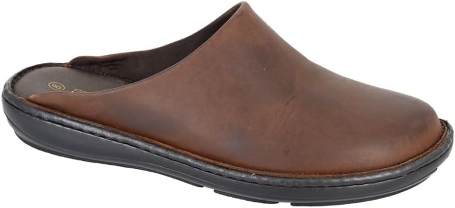 Roamers M487 Mens Leather Stitch Down Clog Slipper