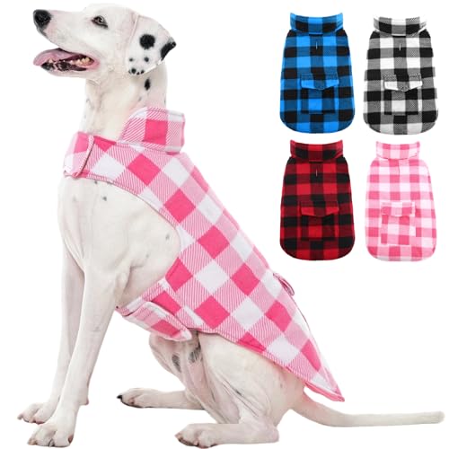 Kuoser Dog Winter Coat, Windproof Dog Fleece Jacket British Style Plaid Cold Weather Doggie Vest Coats, Reversible Cozy Warm Pet Clothes Apparel for Extra Large Size Dogs L
