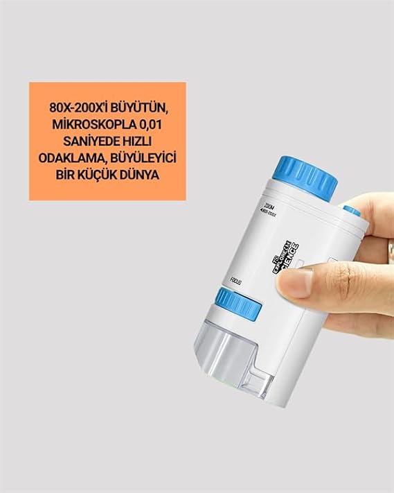 Taşınabilir LED Işıklı Cep Mikroskop – 80X–200X Büyütme
