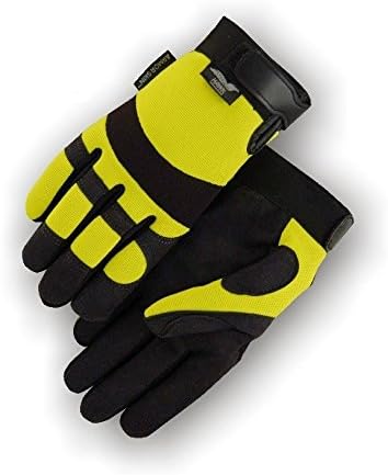 Hawk Majestic 2137HY Mechanics Gloves, Armor Skin Synthetic Leather Palm & Fingers, Neoprene Knuckle, Hi-Viz Yellow & Black, Size: 2XL, 3 Pair