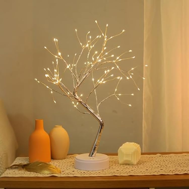 Meonua Bonsai Tree Lights for Easter Decor - 20 Firefly Tree Lamp with 108 LED Fairy Lights, BatteryUSB Powered, Warm White - Home Decor, Gift for Bedroom, Living Room, Party