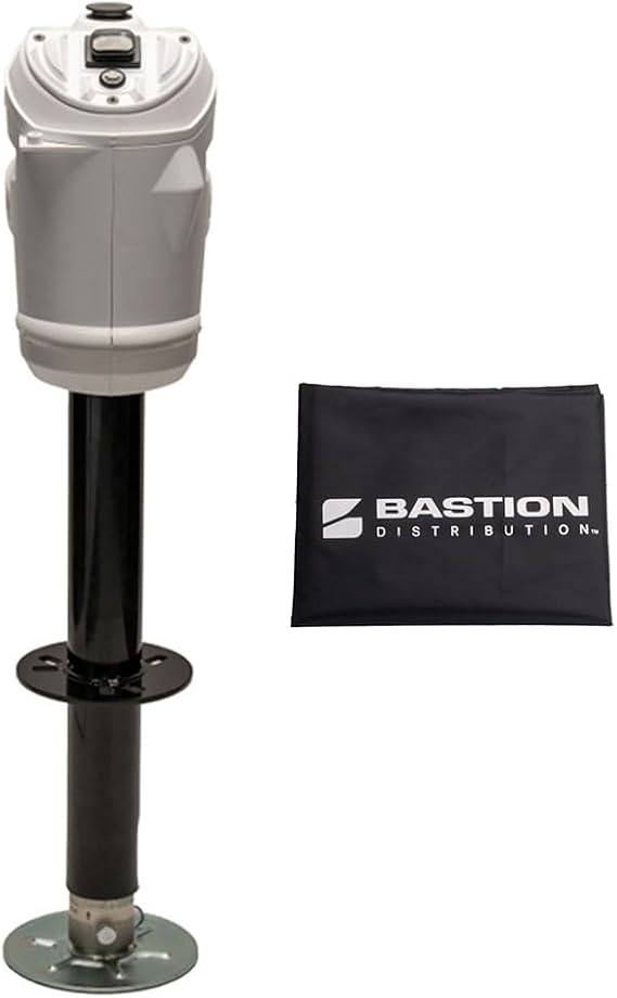 Bastion Distribution White Sentinel Electric Trailer Jack with Cover 3500 lb A-Frame Tongue Jack Weatherproof Switches, LED Light, Manual Crank, 90 Degree Mount No Stall, No Wobble, Easy Install