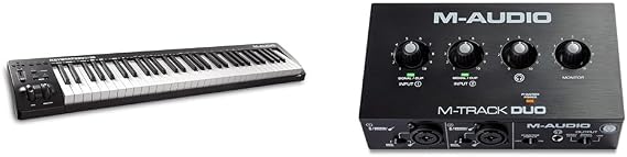 M-Audio Keystation 61MK3-61-Key USB MIDI Keyboard Controller with Pitch/Modulation Wheels & M-Track Duo – USB Audio Interface for Recording, Streaming and Podcasting with Dual XLR