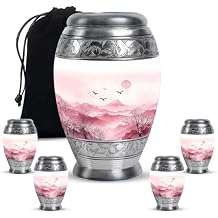 Fashionzaadi Pink Cremation Urns for Adult Ashes Male 1 Large 4 Keepsake - Beige Burial Urn for Ashes for Women - Memorial Urns for Adult Male - Funeral Urn for Dad - 10 & 3 Inch