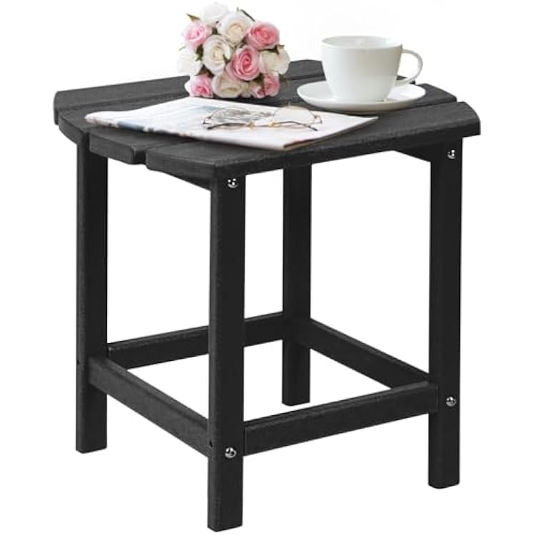 DAILYLIFE Outdoor Side Table, Adirondack HDPE Square Plastic Patio End Tables for Outside & Indoor Use, Weather Resistant and Easy Maintenance Dark Black, Single Layer