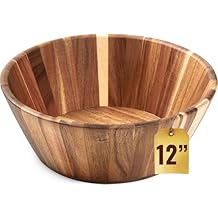 Woodenhouse Wooden Salad Bowl, Salad Bowl, Wooden Bowl - 12" Round Design Fruit Bowl, Handmade, Durable and Stylish Natural Wood Dining Accessory