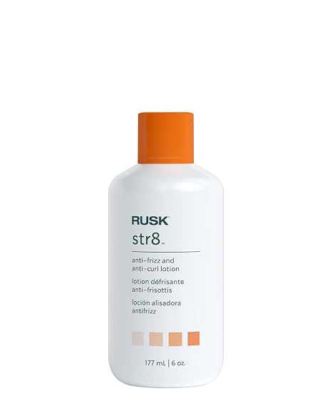 RUSK Designer Collection Str8 Anti-Frizz and Anti-Curl Lotion, Light, Greaseless, Temporarily Removes Curl and Eliminates Frizz, White 6 oz
