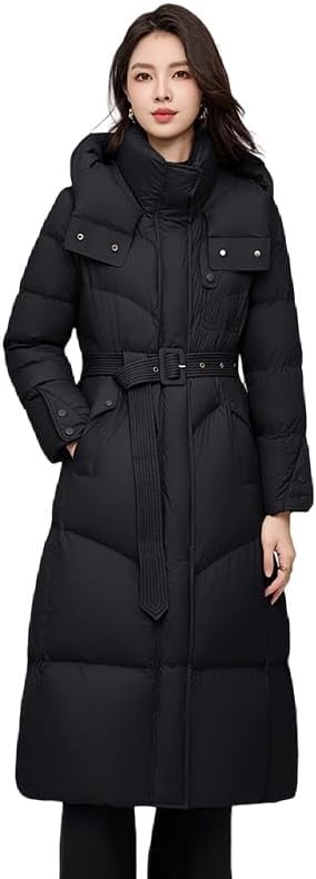 Women's 90% Duck Down Long Coat for Winter, Outdoor Lightweight Hooded Jacket
