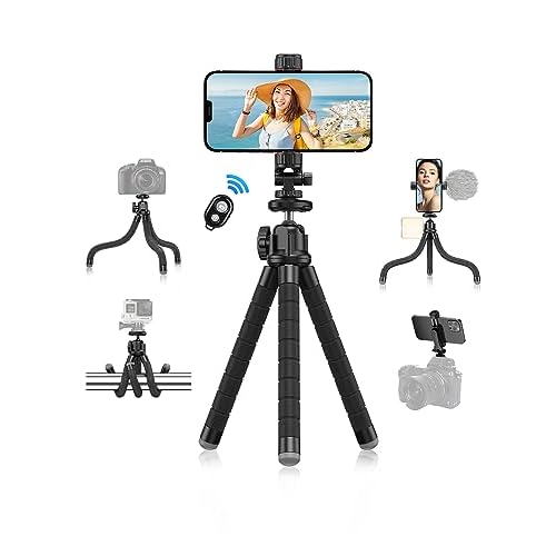 APEXEL Phone Tripod, Portable and Flexible Phone Tripod with Remote for Video Recording, Vlogging and Travel Photography for Cellphone,Camera,Gopro