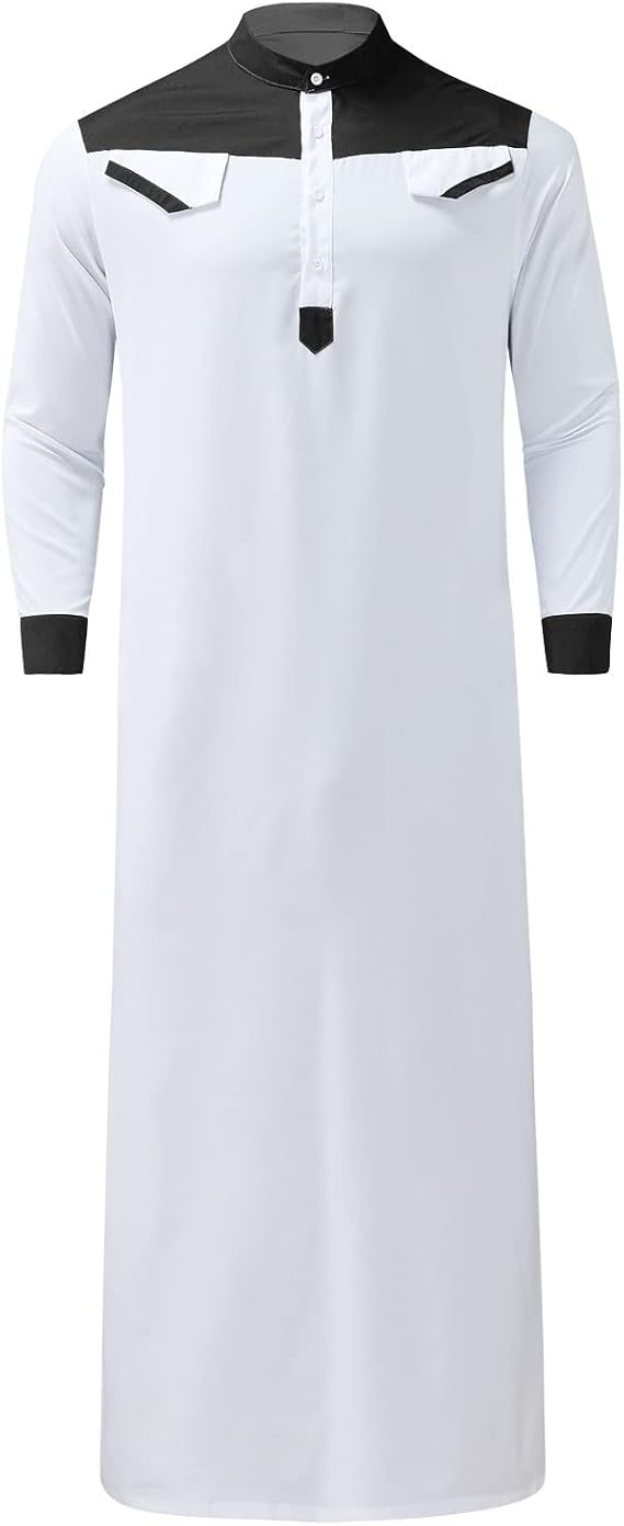 Muslim Kaftan Men Abaya Men's Muslim Kaftan Robe Robe Crew Stand-Up Collar Thobe Arabic Prayer Eid Clothing Islamic Clothing from the Middle East Prayer Clothing for Men