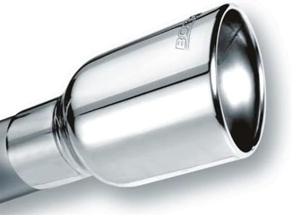 BORLA 20156 Exhaust Tip 2.5" Inlet - 4" Single Round Rolled-Edge Angle-Cut Lined Outlet - 6.25" Long Exhaust Tip Embossed with BORLA Logo. Clamp On Mounting Method. Clamp Included.